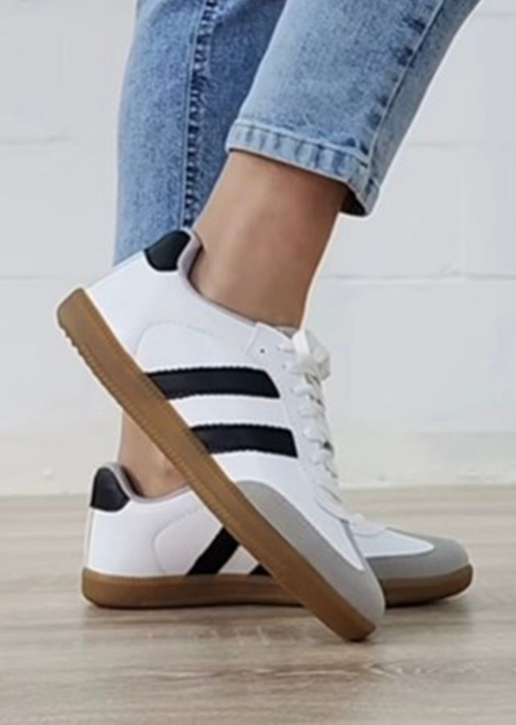 White Stripe Lace Up Sneakers