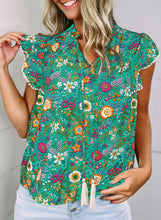 Load image into Gallery viewer, Green Tropical Lace Trim Short Sleeve
