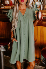 Load image into Gallery viewer, Mist Green Ruffle Sleeve V-Neck Dress
