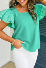 Load image into Gallery viewer, Mint Green Flutter Sleeve Square Neck Top
