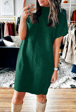 Load image into Gallery viewer, Green Ribbed Knit Short Sleeve Sweater Dress
