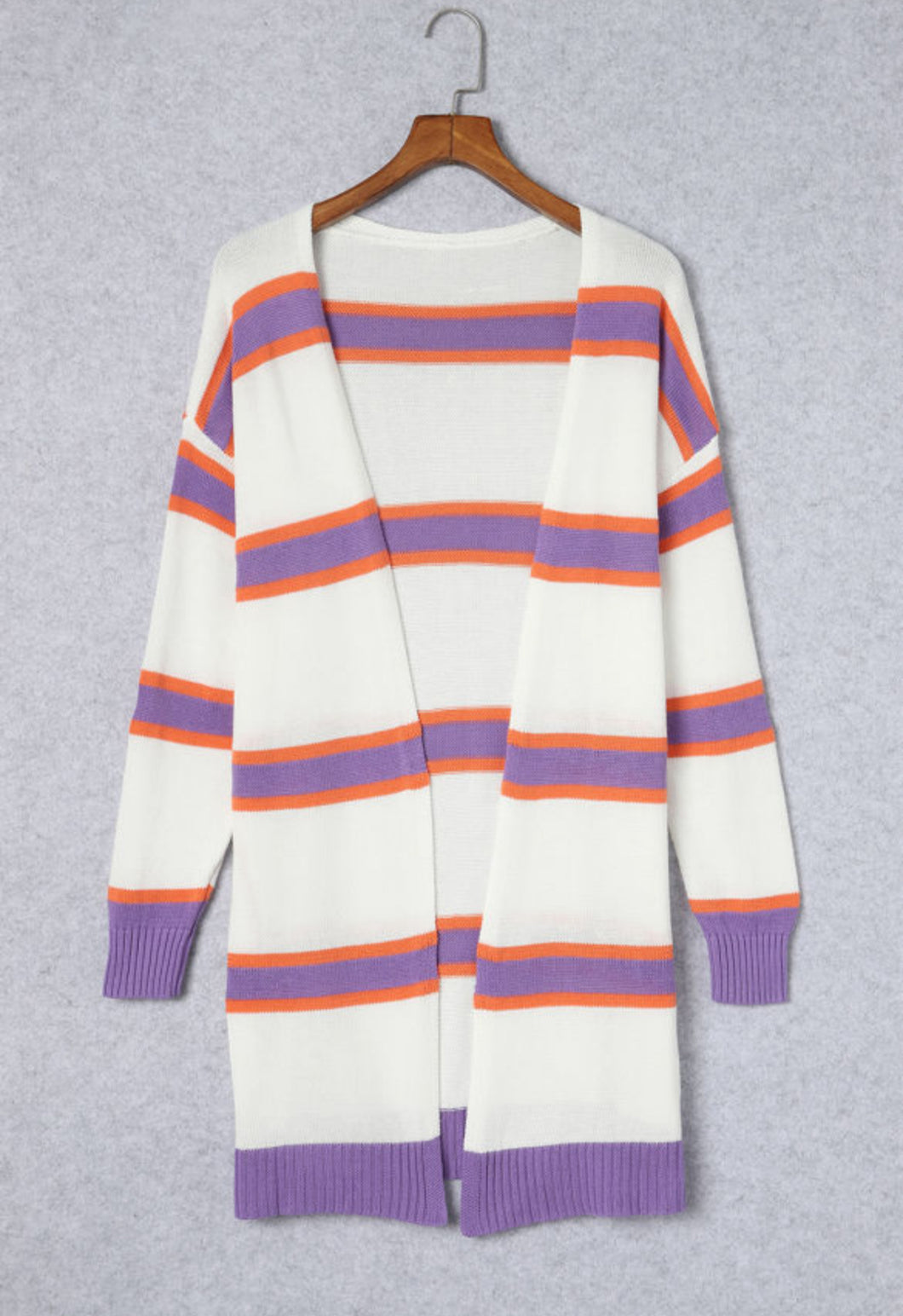 Beige Striped Long Sleeve Button Cardigan