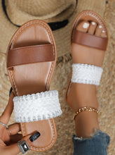 Load image into Gallery viewer, Chestnut Faux Leather Woven Strap Sandals
