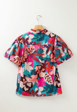 Load image into Gallery viewer, Rose Red Floral Print Puff Sleeve V-Neck Blouse
