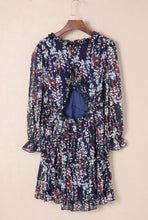 Load image into Gallery viewer, Blue Ruffle Detailing Open Back Floral Dress
