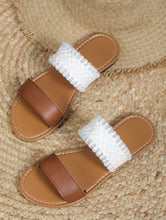 Load image into Gallery viewer, Chestnut Faux Leather Woven Strap Sandals
