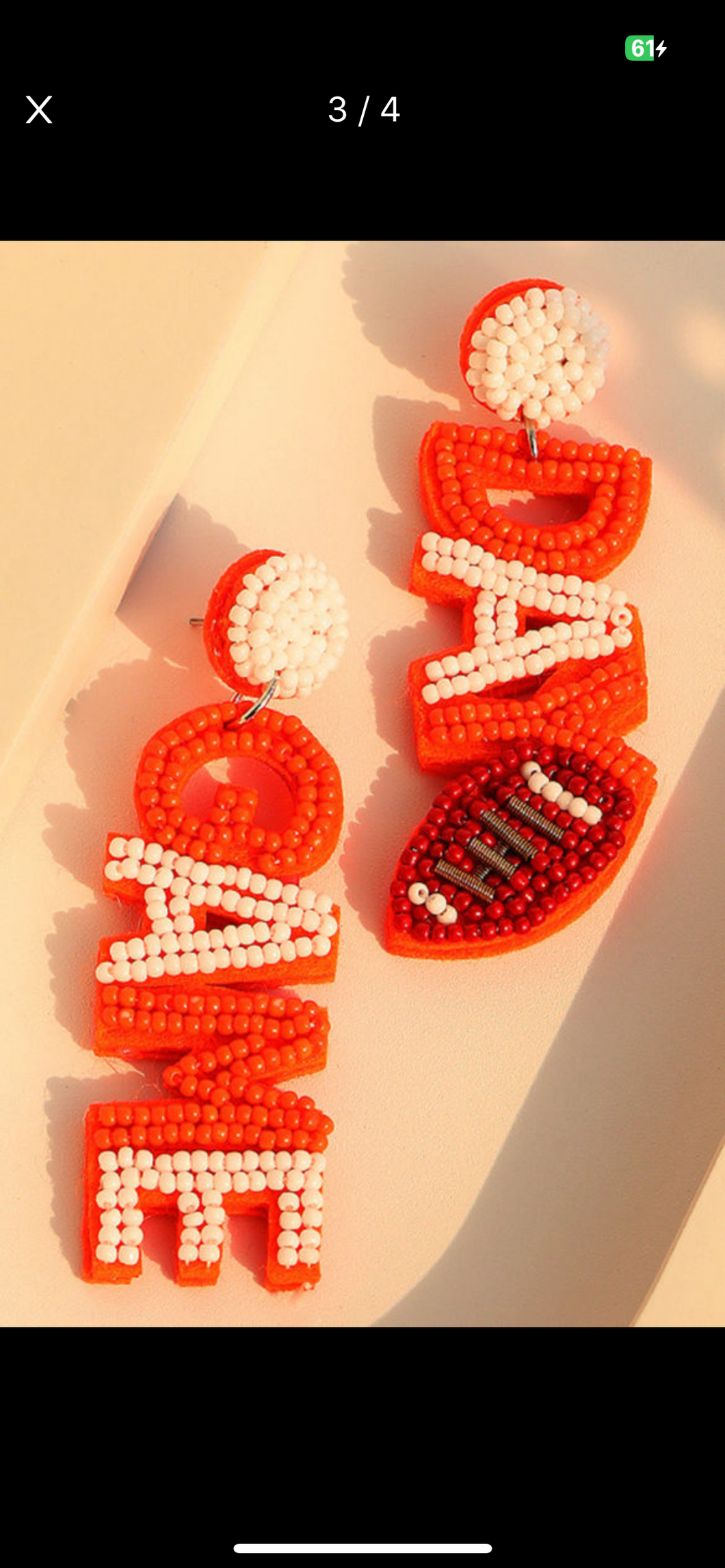 Orange Gameday Rice Bead Dangle Stud Earrings