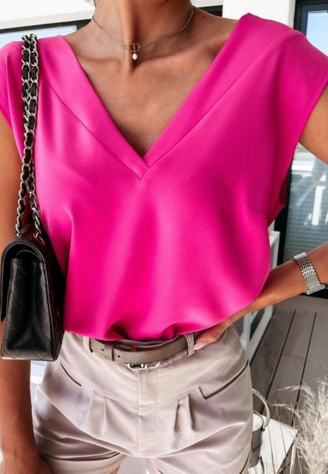 Hot Pink Cap Sleeve Top