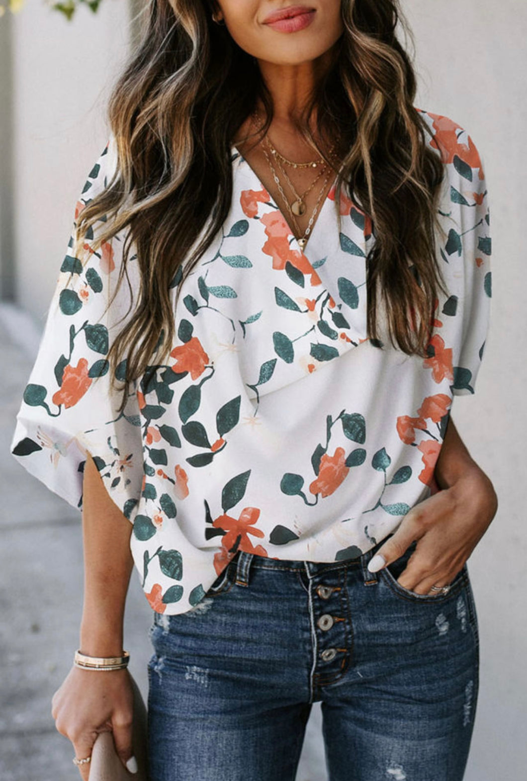 Floral Drape V Neck Top