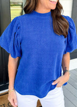 Load image into Gallery viewer, Blue Textured Puff Sleeve Top
