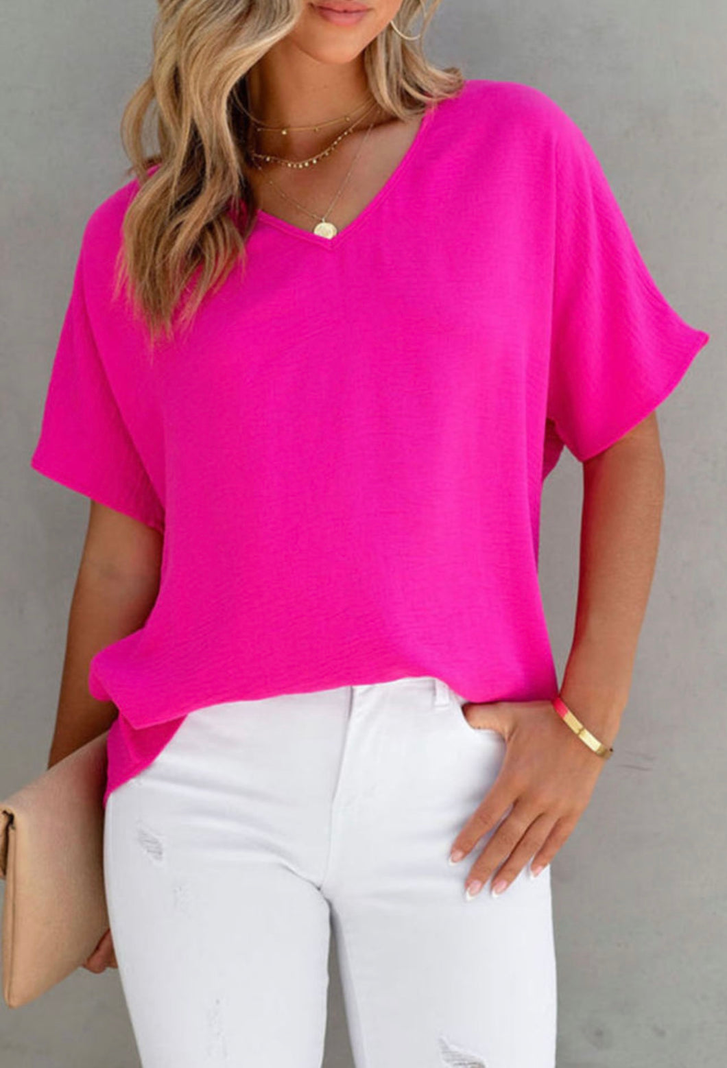 Pink Short Sleeve Blouse