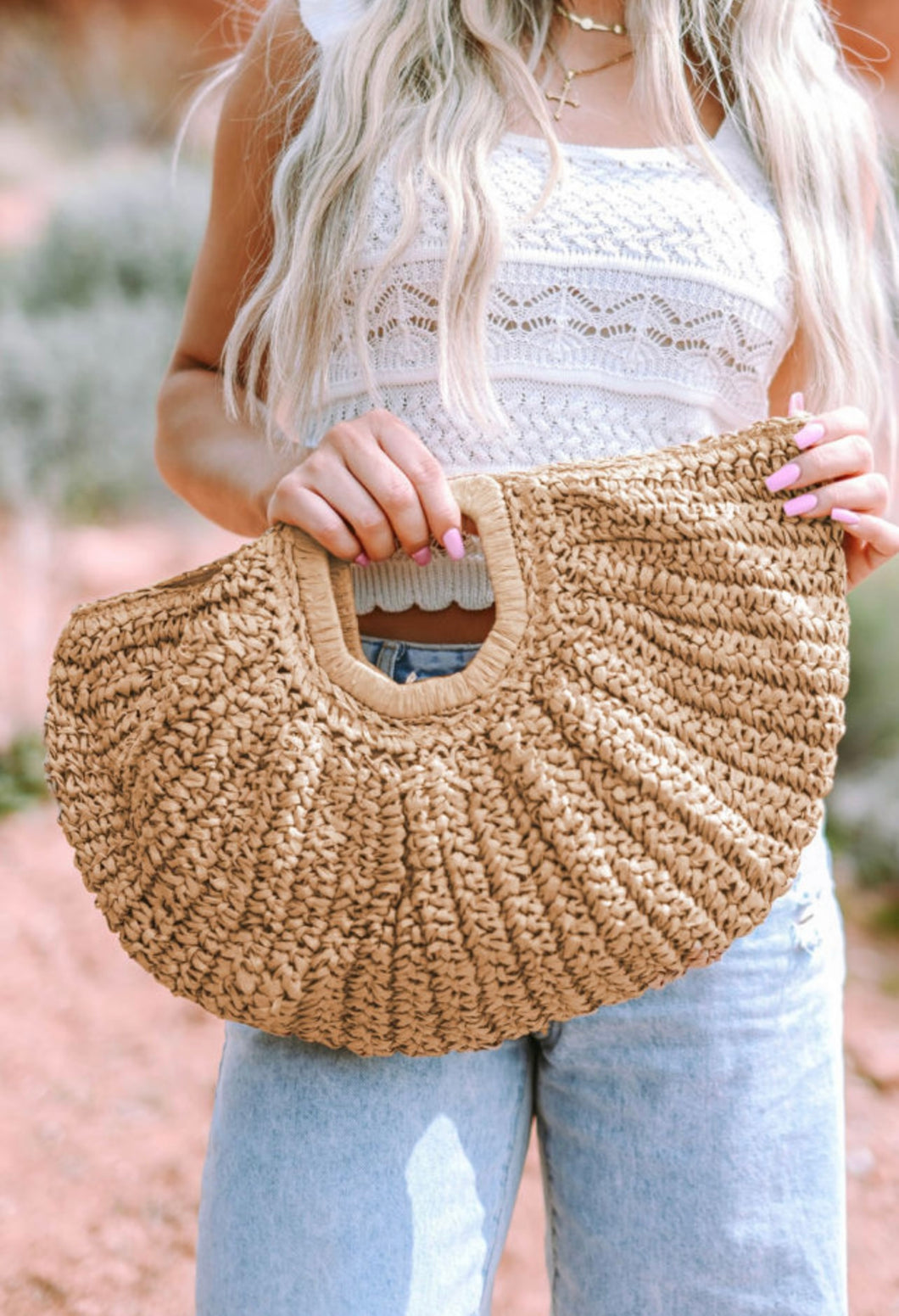 Straw Semi Circle Purse