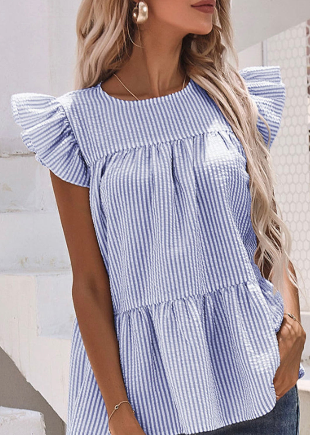 Sky Blue Flutter Top