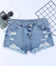 Load image into Gallery viewer, High Rise Cross Waist Denim Shorts
