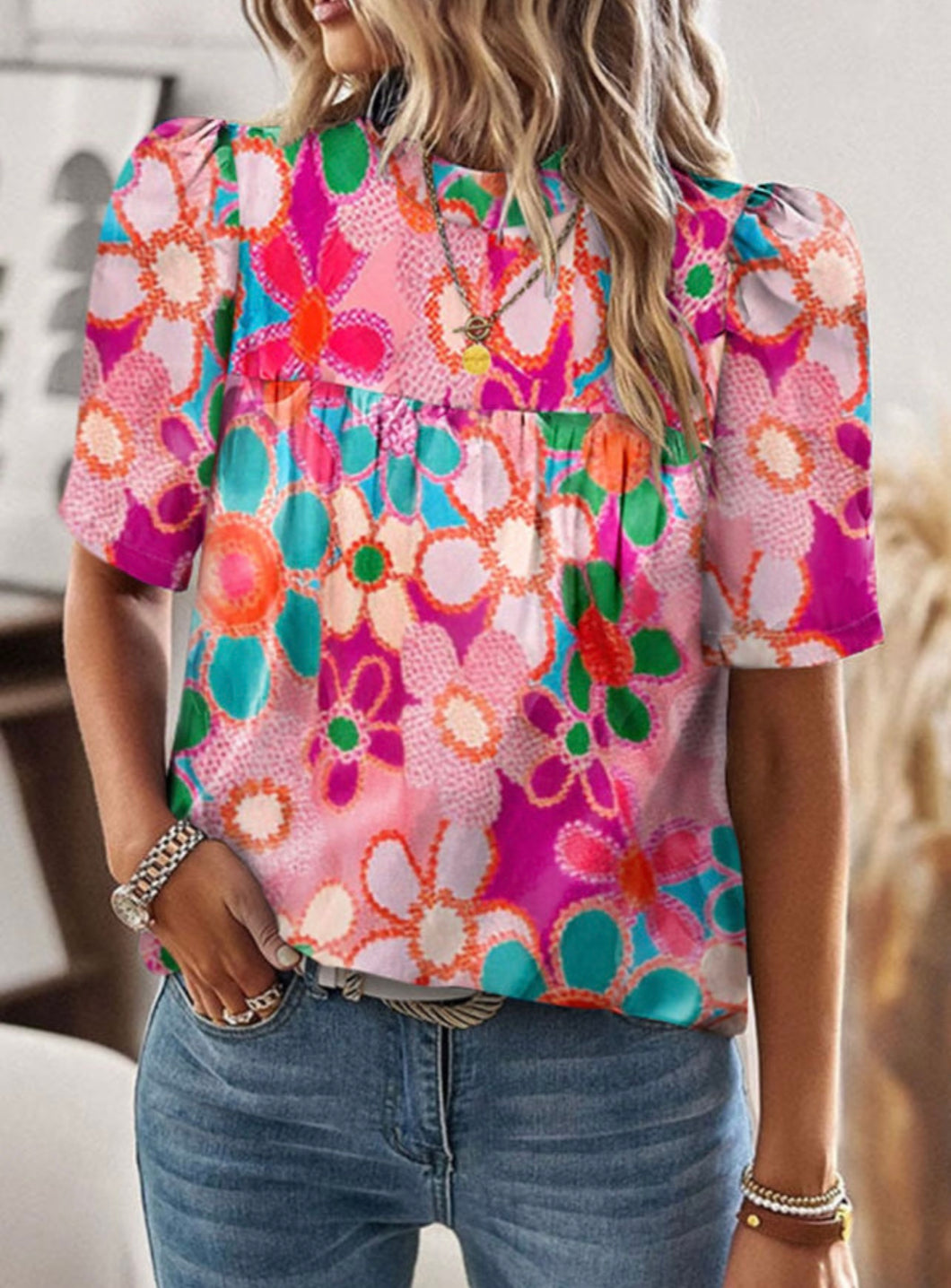 Floral Print Puff Sleeve Top