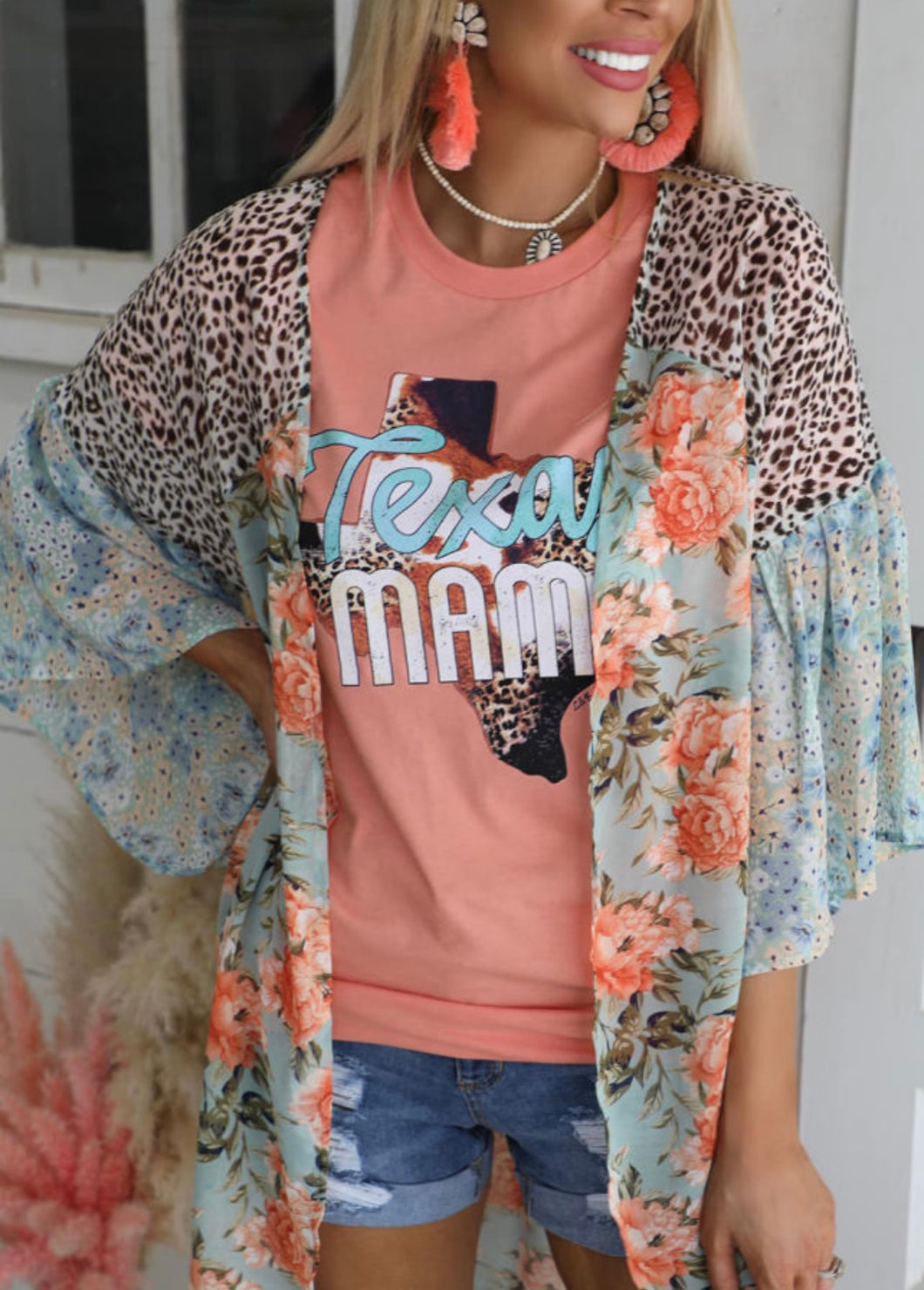 Sky Blue Mixed print Kimono