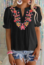 Load image into Gallery viewer, Black Embroidered Flower Top
