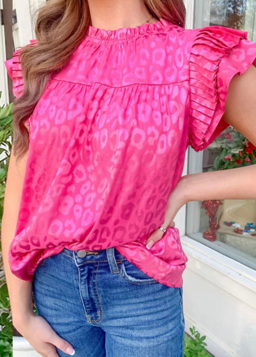 Pink Leopard Ruffle Top