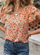 Load image into Gallery viewer, Orange Ruffle Flutter Sleeve Top
