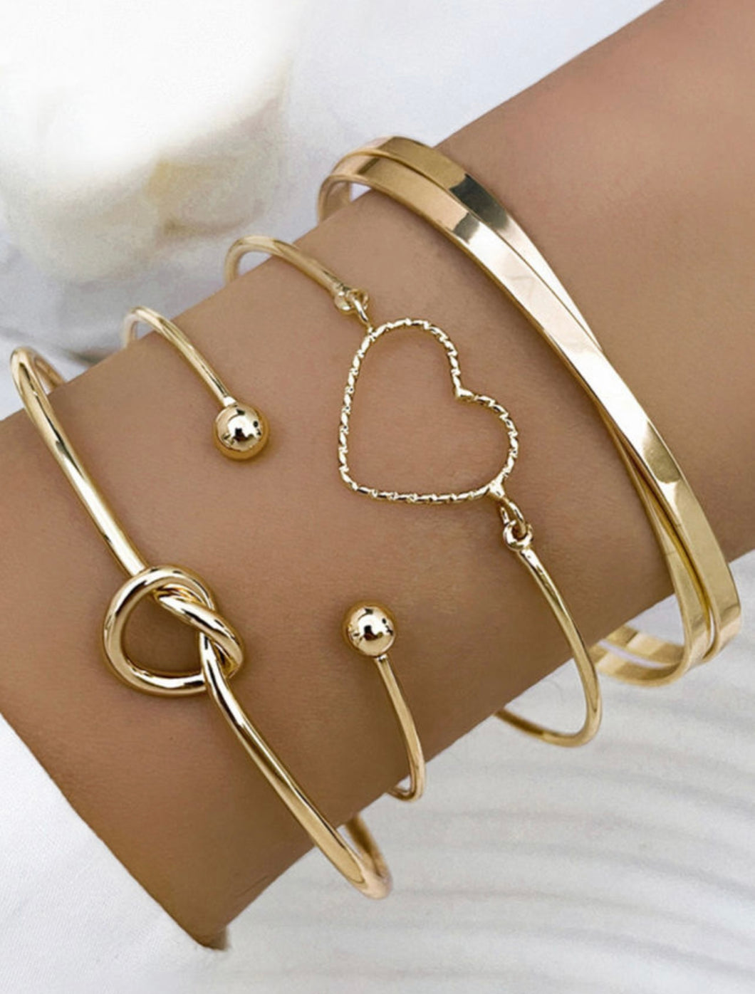 Gold Heart Bracelet Set