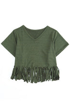 Load image into Gallery viewer, Green Fringe Hem Top
