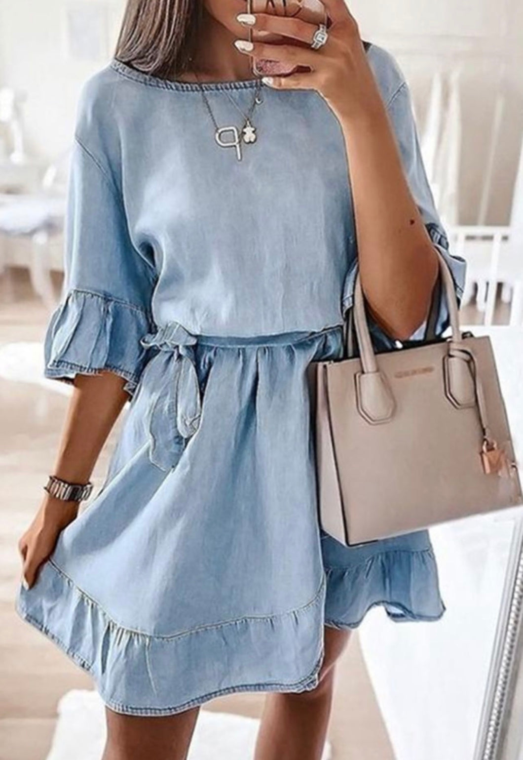 Ruffled Hem Denim Dress