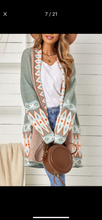 Load image into Gallery viewer, Green Aztec Open Front Cardigan
