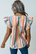 Load image into Gallery viewer, Multicolor Striped Tiered Ruffle Cap Sleeve Top
