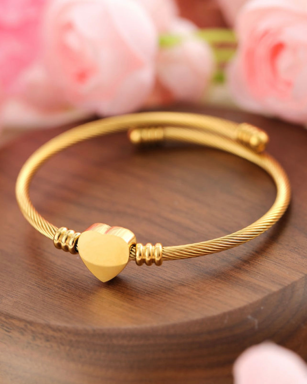 Gold Stainless Steel Braided Heart Bracelet