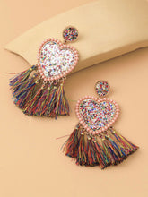 Load image into Gallery viewer, Multicolor Heart Tassle Earrings
