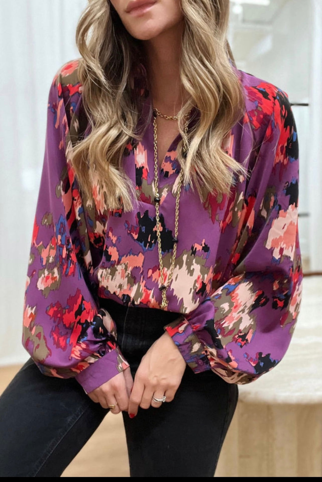 Purple Graffiti Print Top